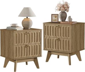 Nightstands Set of 2 with Drawers, 21" Wide Modern Bedside Tables Modern 21" Wide Bedside Tables Set of 2 with Drawers, Stable Nightstands with Handle