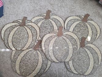 Beaded Halloween pumpkin placemats (set of 6) for the dining table; unused. $6 each.