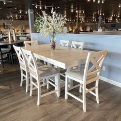 White 7PC Counter Height Dining Room Set 