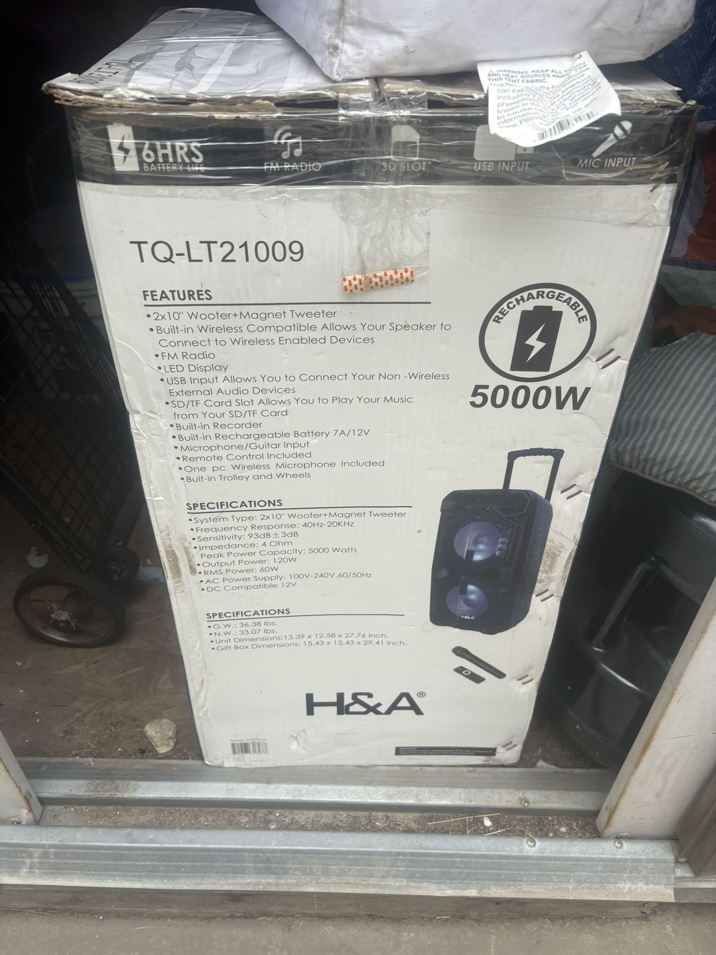 H&A TQ-LT21009 2x10" Portable Bluetooth Party Speaker – 5000W Peak, Wireless Mic, LED Display