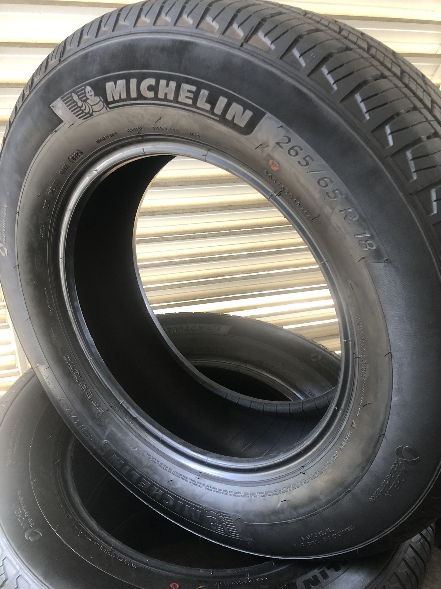 New 2025 Michelin Primacy LTX 265 65 R 18” As New Take Offs. $525. Firm. Low To Like No Miles. Dealership Take Offs