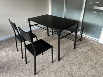 Dining Kitchen Table Set, 2 Chairs + 2 Benches, Seats 4, Black Wood & Metal