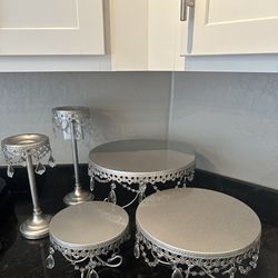 3 Cake Stands And 2 Candle Holder 