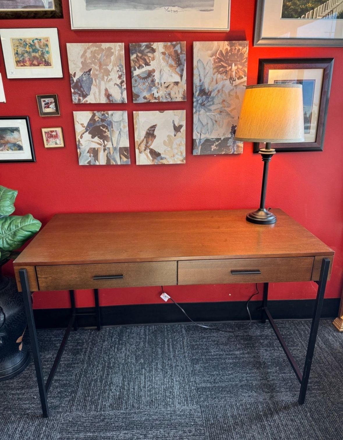 Wood and Metal Desk with 2 Drawers
