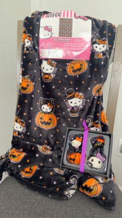 Hello Kitty Halloween Blanket and ceramics $25