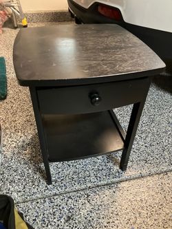 Black Nightstand with Drawer and Shelf