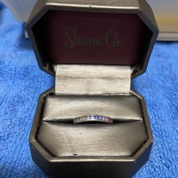 Shane Co. FASHION RING IN 14K WHITE GOLD WITH TWENTY THREE MULTI COLORED PRINCESS CUT SAPPHIRES