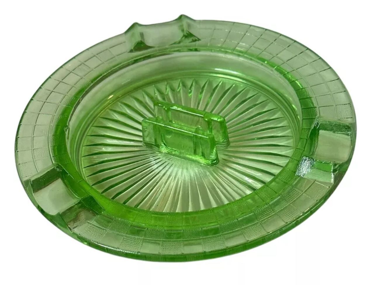 Vintage Art Deco Hazel Atlas Depression Glass Ashtray With Matchbox Holder