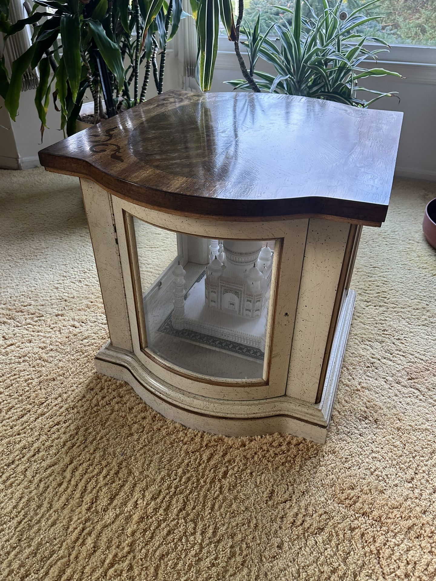 Wooden Side Table with Display Case