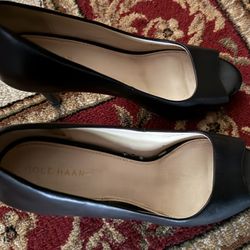 Cole Haan Peep Toe Heels Black Leather Size 8.5 with 3 inch heel Pumps