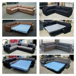 Brand NEW SECTIONAL COUCHES Sofas With SLEEPER  Dakota CAMEL LEATHER , Charcoal MICROFIBER, BLACK MICROFIBER. 