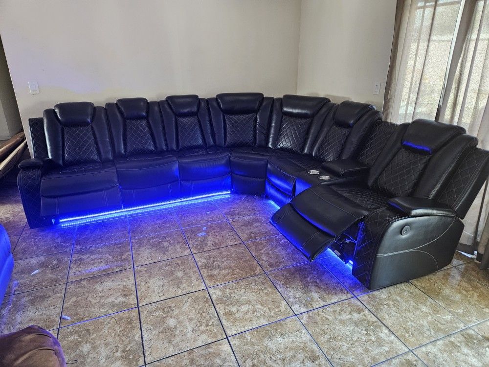 Brand New Sectional 3 Pcs Black Power Recliner, LED,...