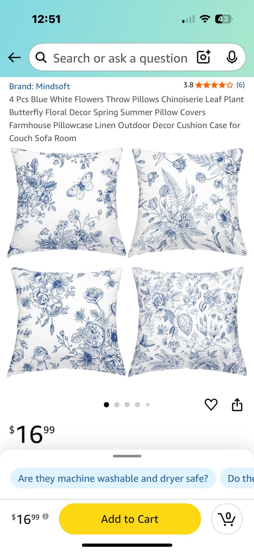 Blue Floral Pillow Covers