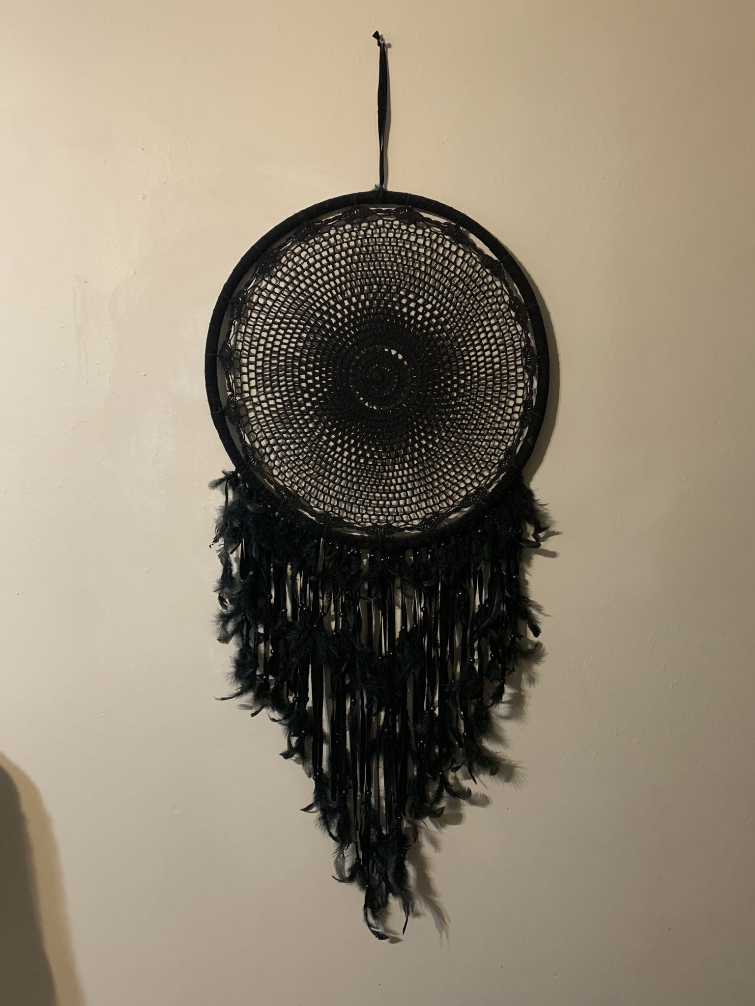 Extra large black dream catcher velvet/ feathers wall decor