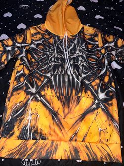Orange & Black 3D Graphic Skull Hoodie – Full Print Streetwear