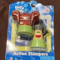 BLUE'S CLUES ACTION RUBBER INK STAMP FIGURES THINKING CHAIR PEPPER DAM BOX D26