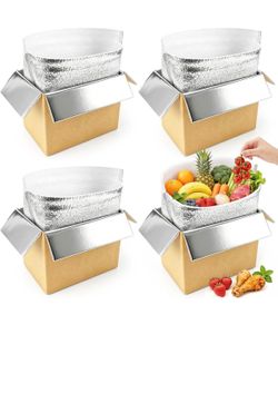 4 Pack Insulated Shipping Boxes with Aluminum Foil Liner and 4 Foil Bags, Thermal Cooler Mailing Boxes for Hot & Frozen Food Delivery (12 * 10* 7.5 in
