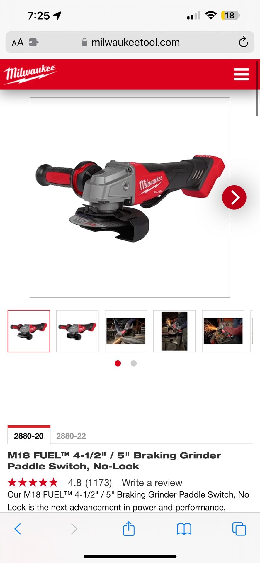Milwaukee M18 FUELâ„¢ 4-1/2" / 5" Braking Grinder Paddle Switch, No-Lock