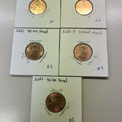 Lot (5) 2021-1C Spiked Head Lincoln Cent