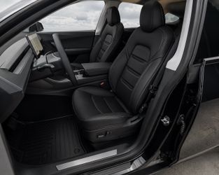 Tesla 2017-2023 Model3 Black Leather Seat Cover 3-lined insignia Design