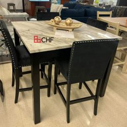 Faux marble top 5 pc counter height dining table set 