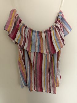 INC International Concepts Womens M Multicolor Striped Off Shoulder Ruffle Top