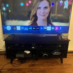 black wooden/laminate TV stand 70” 4 cubes