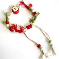 Apple Fringe Bracelet red green macrame fun boho ceramic beads adjustable