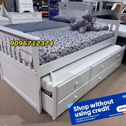Twin Twin White Trundle Bed With Ortho Mattress Included 