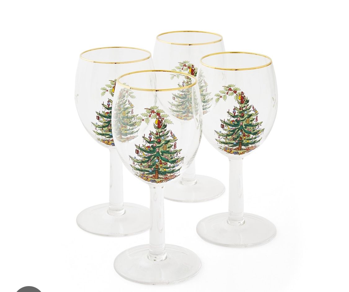 Set Of 4 Spaulding Christmas Gold Rimmed Glasses