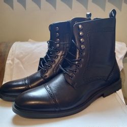 Dress Boots Size 9.5 Men's High-Top Leather Zip-Up Boots