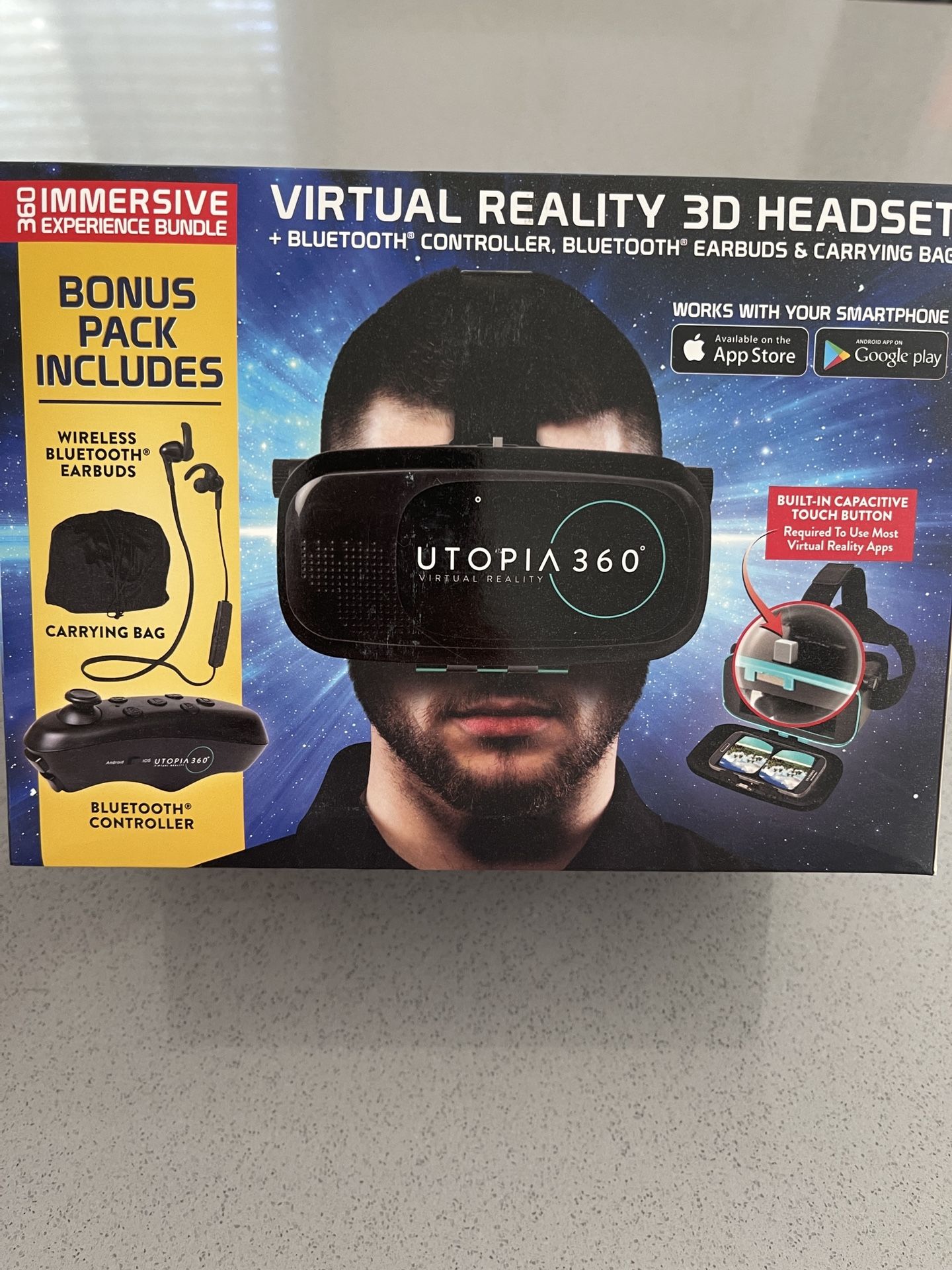 Emerge Tech EUVRC Utopia 360Degree Virtual Realty Headset with Bluetooth Controller Black