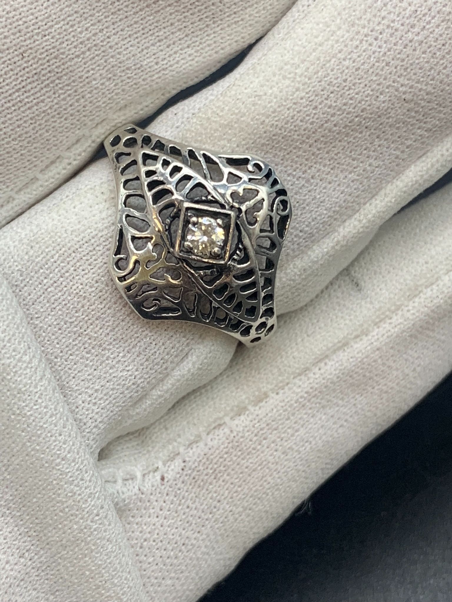 Ladies white stone silver ring #34085