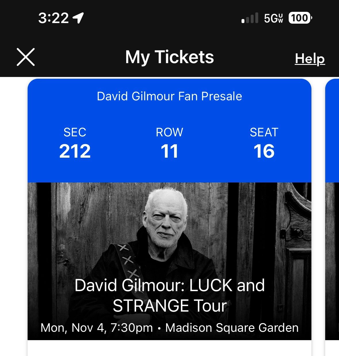 David Gilmour tix For Monday 11/4/24