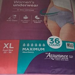 Assurance Incontinence & Postpartum Underwear for Women, Maximum Absorbency, XL 36 Count