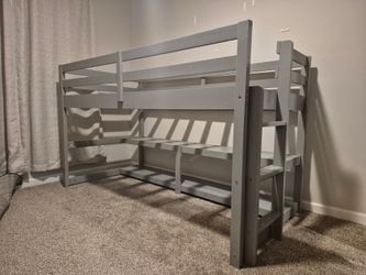 Kids Twin Loft Bed Frame – Gray – No Mattress Included