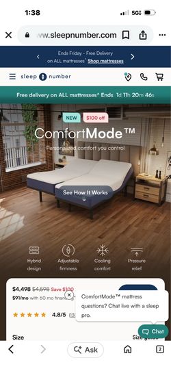 King size Sleep Number bed