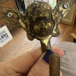Vintage Bronze Metal Winged Cherub Wall Hook