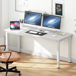 Large Computer Desk Office Desk 63 inch, Modern Simple Workstation Business Furniture for Home Office, White White