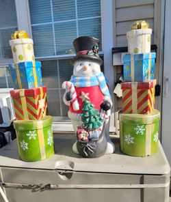 3 Christmas Frosty Snowman Stacked Wrapped Presents Blow Mold  Plastics 40" T