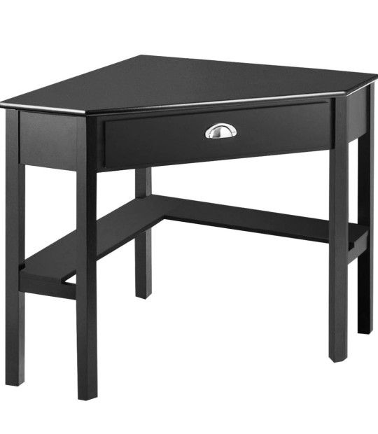 Black Corner Desk with Drawer & Bottom Storage Shelves (great condition- see details) 