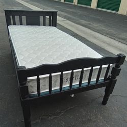 TWIN BLACK BED FRAME WITH BOARD AND MATTRESS