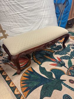 Carved Wood Upholstered Bench