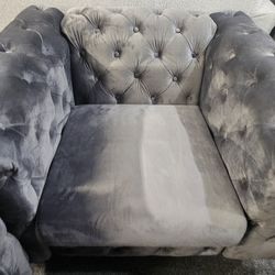 Brand New Tufted Dark Gray Velvet Chair