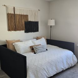 Black Upholstered Full Sized Day Bed w/Storage 