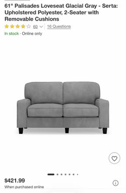 61" Palisades Loveseat Glacial Gray - Serta