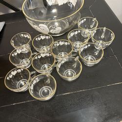 Vintage Anchor Hocking Punch bowl W/12 Cups 