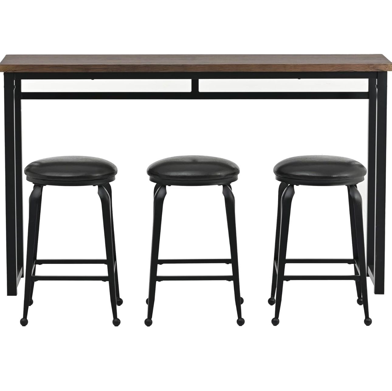Steel 4-Piece Dining Table Set Kitchen Counter Height Industrial Bar Table with 3 Bar Stools for Dining Room Bistro Brown
