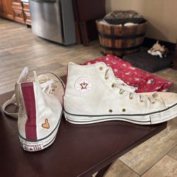 Ivory and burgundy high top Converse All-Star Chuck Taylor