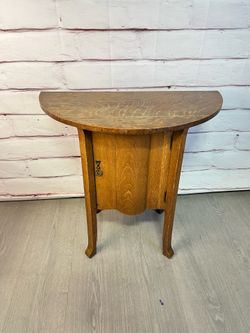 Vintage Tiger Oak Swivel Top Sewing Cabinet Side Table